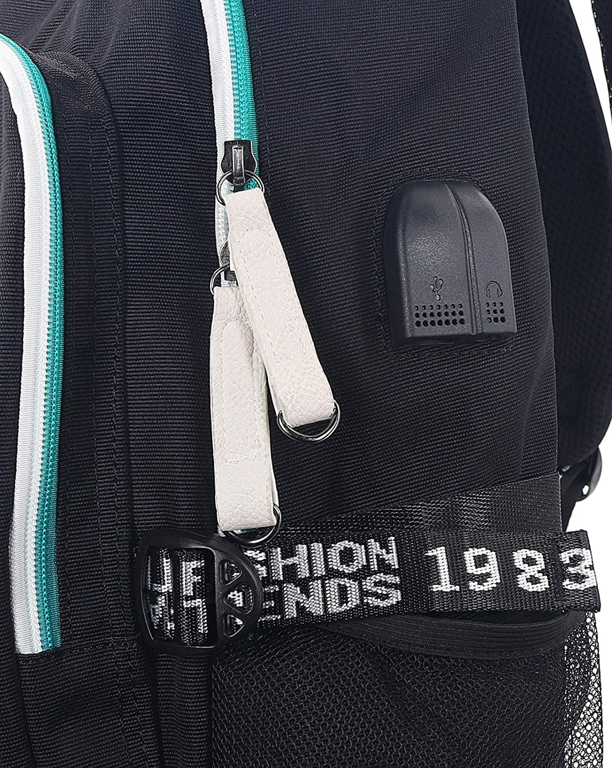 Anime Demon Slayer Printed Backpack Schoolbag Laptop Rucksack Fit 15.6 Inch with USB Charging Port & Headphone Port Black