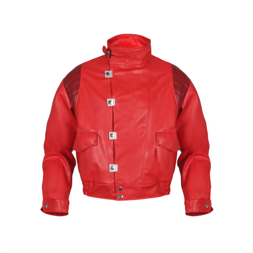 Akira Kaneda Jacket Cosplay Red Men Coat Capsule Pill Printed Bomber Motorcycle Rider PU Leather Costume Anime Cloth