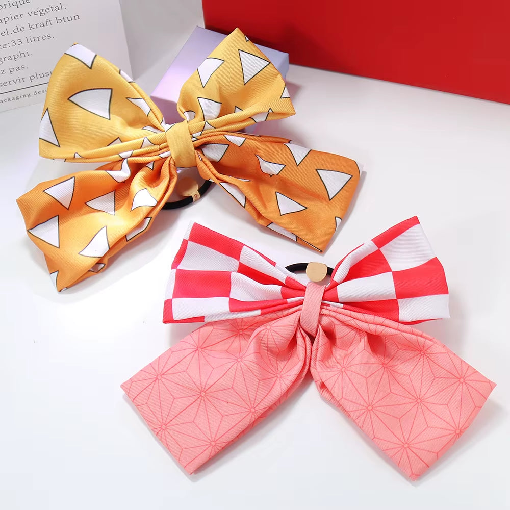 Anime Cosplay Bowknot Hair Ring Nezuko Zenitsu Tanjirou Inosuke Kawaii Fans Collection Hair Accessories