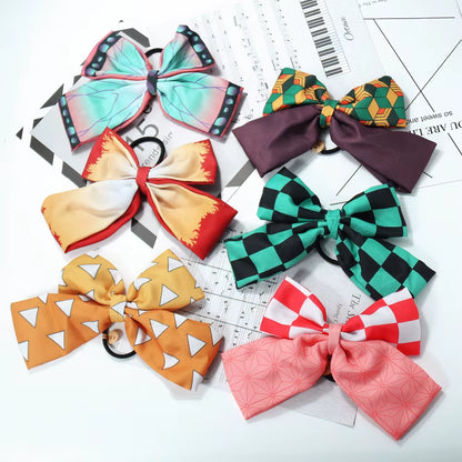 Anime Cosplay Bowknot Hair Ring Nezuko Zenitsu Tanjirou Inosuke Kawaii Fans Collection Hair Accessories
