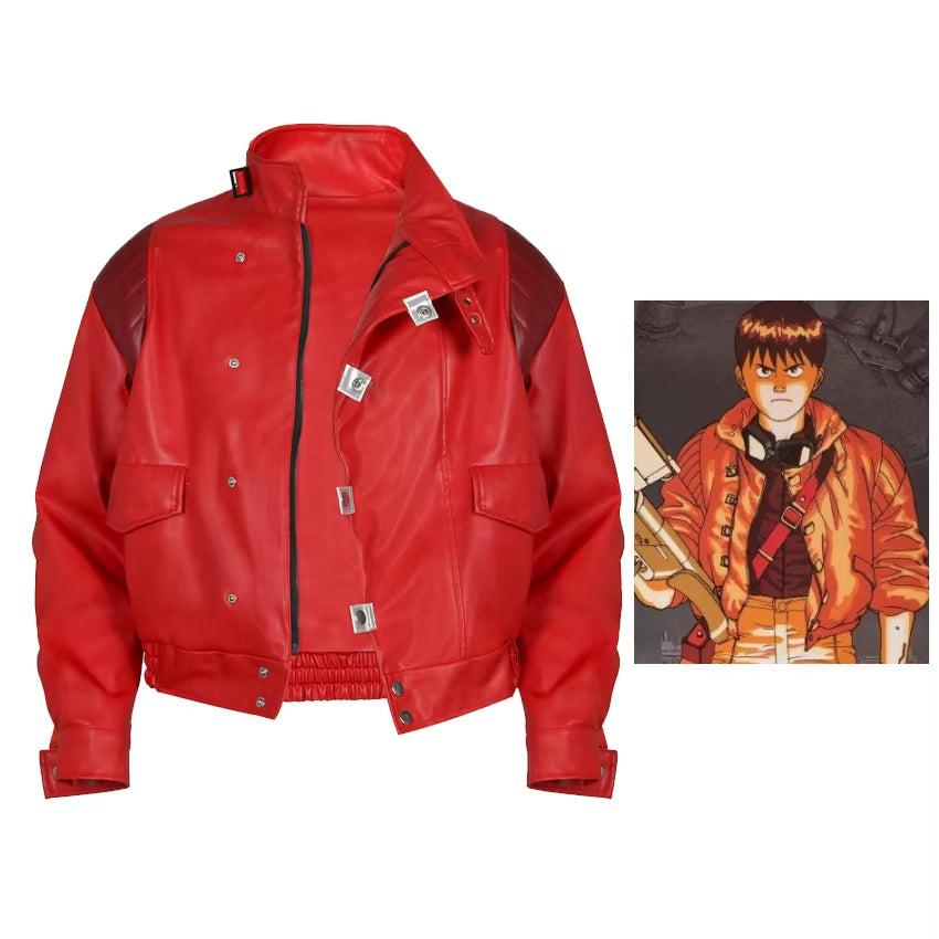 Akira Kaneda Jacket Cosplay Red Men Coat Capsule Pill Printed Bomber Motorcycle Rider PU Leather Costume Anime Cloth