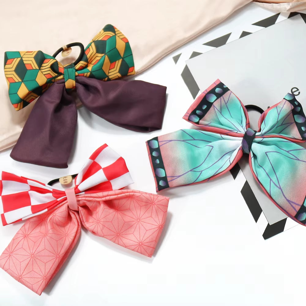 Anime Cosplay Bowknot Hair Ring Nezuko Zenitsu Tanjirou Inosuke Kawaii Fans Collection Hair Accessories